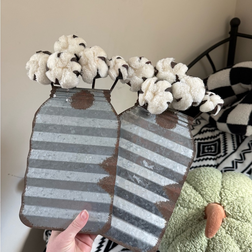 Rustic Metal Wall Art with Cotton Accents